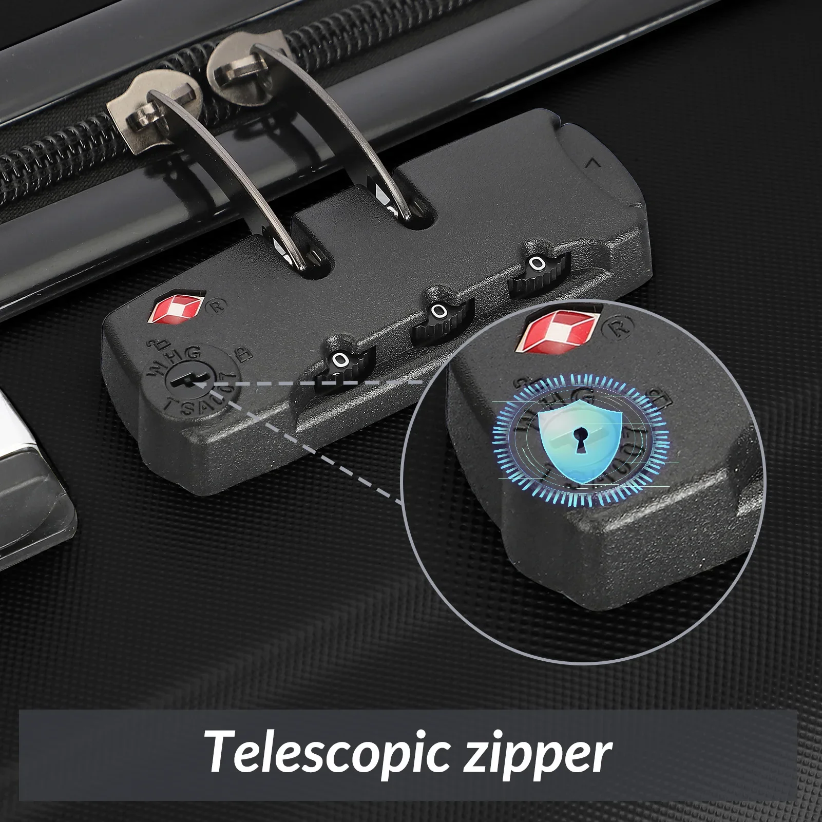 Roshanda 3-teiliges Kofferset 20"24"28" ABS Hartschalen-Reisegepäckset 4 Räder Reißverschluss Teleskop-Zugstange M-L-XL-Set, Schwarz