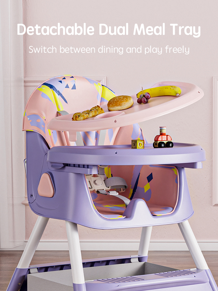 PANGDUBE Baby Seat with 4 Wheels, Bib, Bowl&spoon, Reclining Baby Eating Chair Baby High Chair for Dinner Baby Feeding Chair