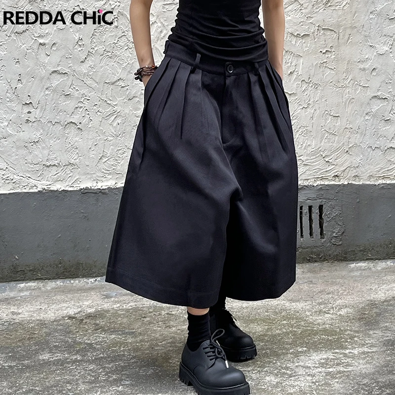 REDDACHiC унисекс черные мешковатые джерсы женские шаровары с высокой талией плиссированные спереди однотонные повседневные очень широкие короткие брюки Acubi Fashion