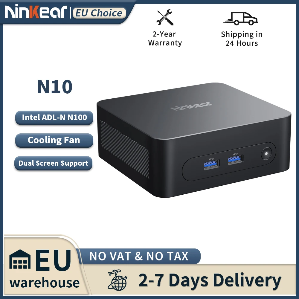 Mini PC Ninkear N10 Intel N100 fino a 3.4GHz 16GB 512GB 2.4G + 5G WIFI HDMI 2.0*2 supporto computer Desktop 11 con doppio schermo