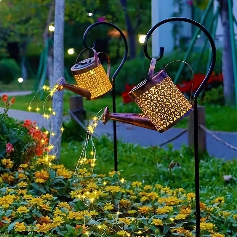 Metalowa latarnia Solarna konewka Światło Zewnętrzne słoneczne światła wodospadu Wodoodporna wisząca lampa Dekoracje ogrodowe Wróżka Art Dekoracyjna