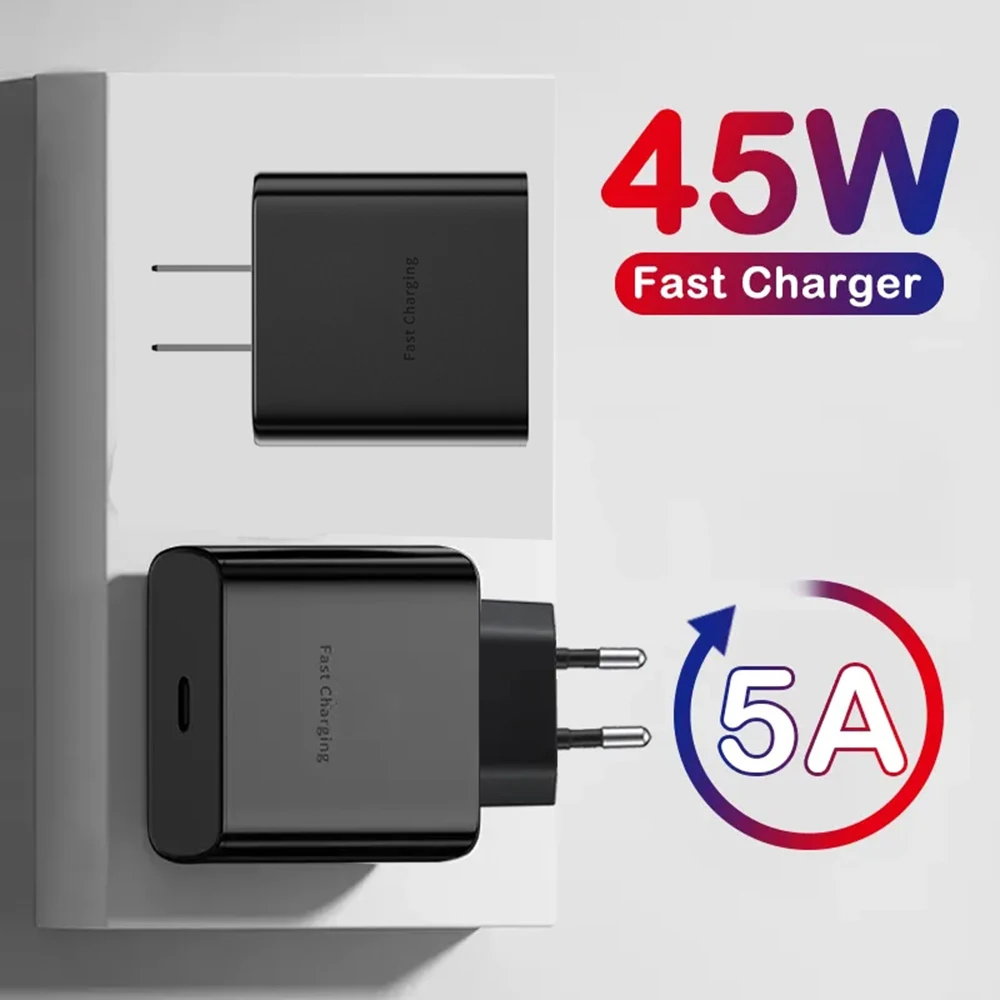 45W PD carga súper rápida para S22 S23 Ultra Note 10+ 5G USB C teléfono móvil tipo C EE. UU./UE/Reino Unido adaptador de pared de carga rápida