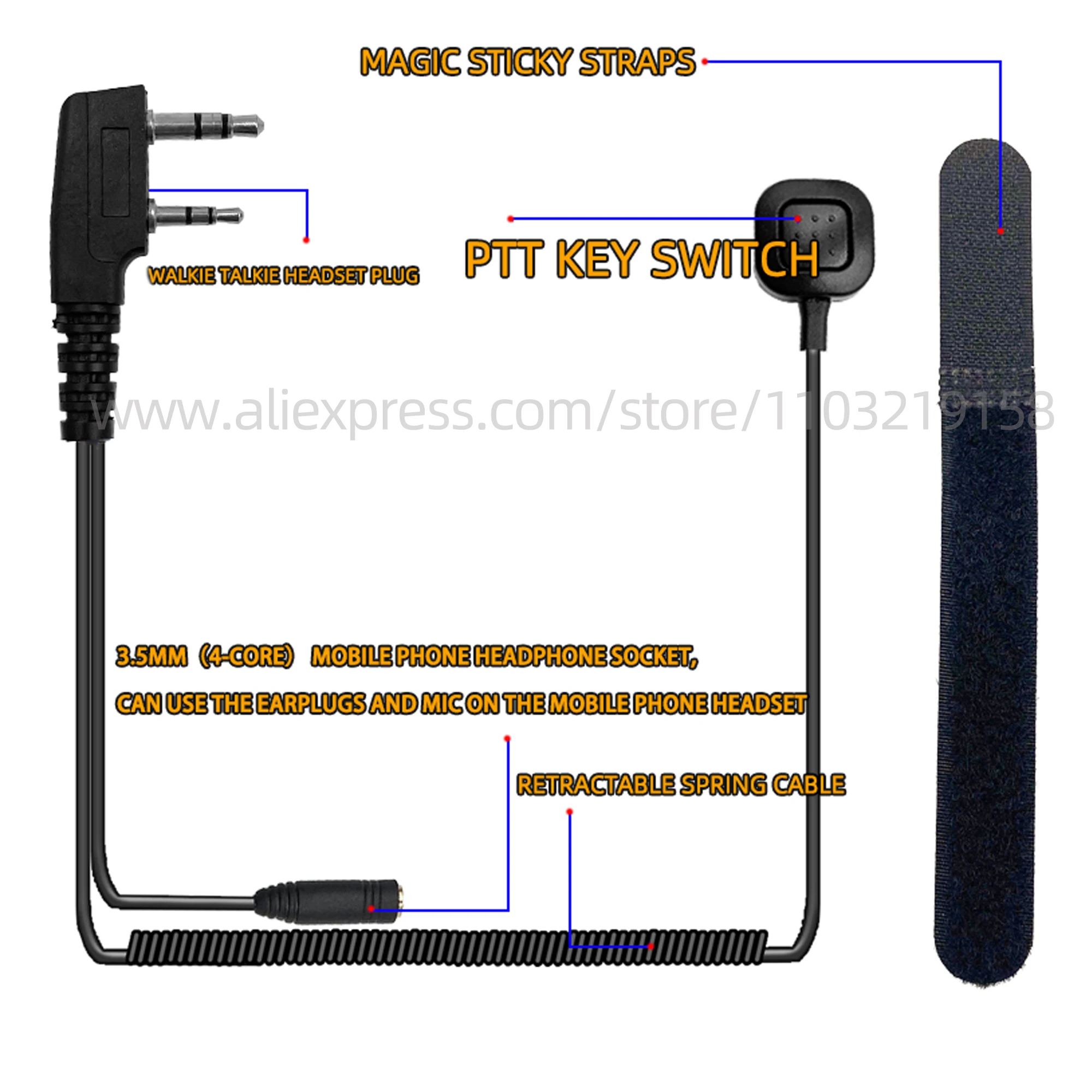BAOFENG 2 Pin With PTT to 3.5mm Walkie Talkie Earpiece Headset Adapter Cable Compatible with BAOFENG UV-5R BF-888S Two Way Radio