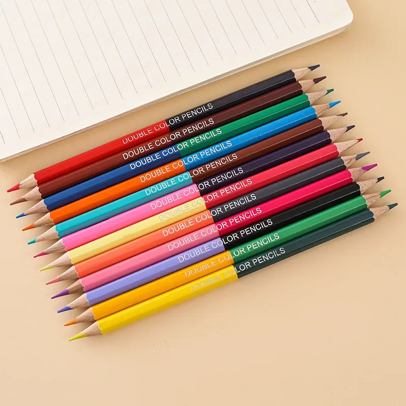 Lápis de cor dupla cabeça 24 cores pour enfants, dessin professionnel, croquis et Art Pastel, fournitures escolares