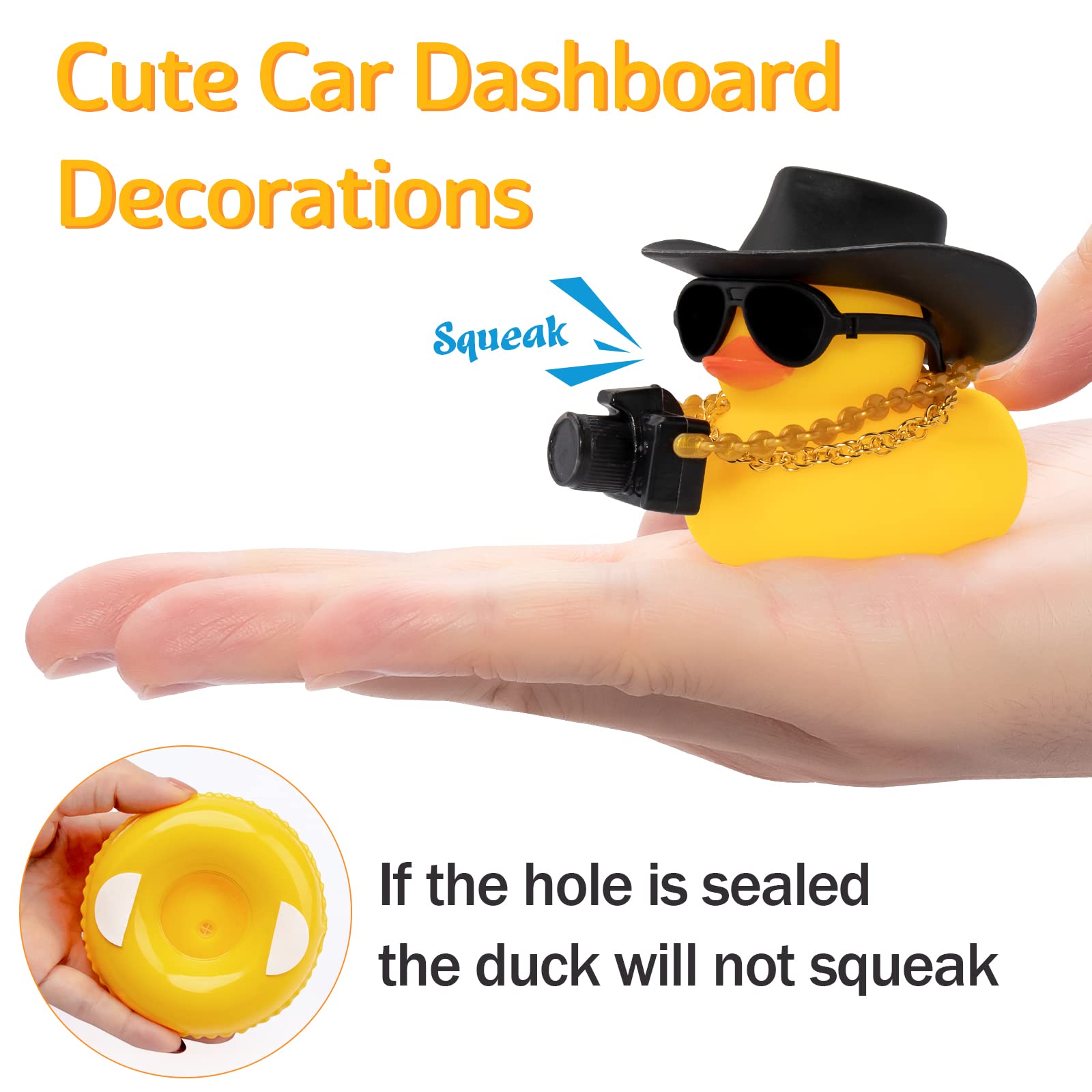 Rubber Duck Dashboard Decorations Camera Duck Car Accessories for Car Ornament with Mini Hat Swim Ring Necklace and Sunglasses