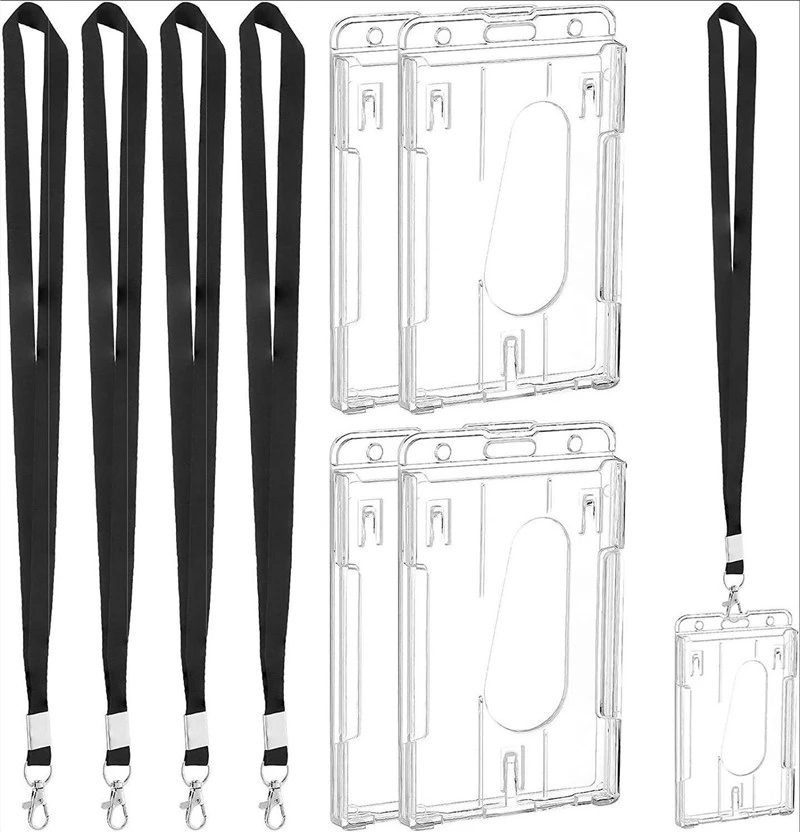 Soporte para credenciales, tarjetero de identificación de plástico duro, tarjetero colgante transparente con cordones, papelería para credenciales
