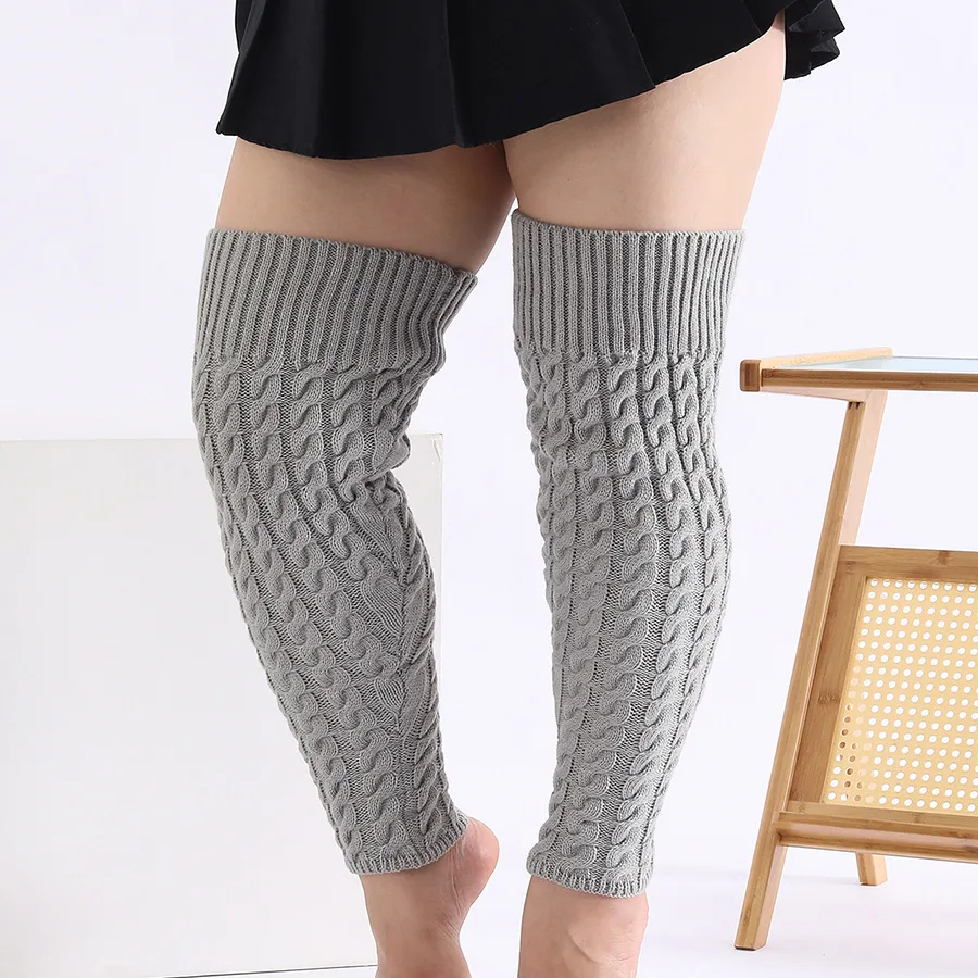 Outono e inverno plus size malha joelho-proteção polainas acima do joelho meias de alta elasticidade tubo longo manguito extra-grande