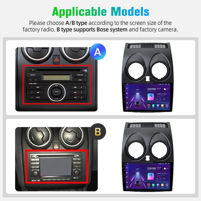 Junsun CarPlay Android Radio samochodowe dla Nissan Qashqai J10 2006 - 2013 GPS inteligentne systemy tereo multimedialne Radio samochodowe