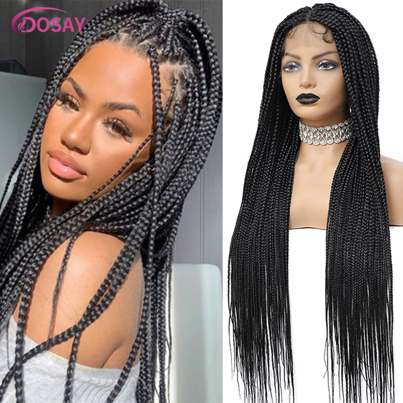 36 "perucas trançadas de renda completa caixa de cabelo sintético tranças perucas dianteiras do laço sem nós perucas trançadas para preto feminino trança perucas africanas