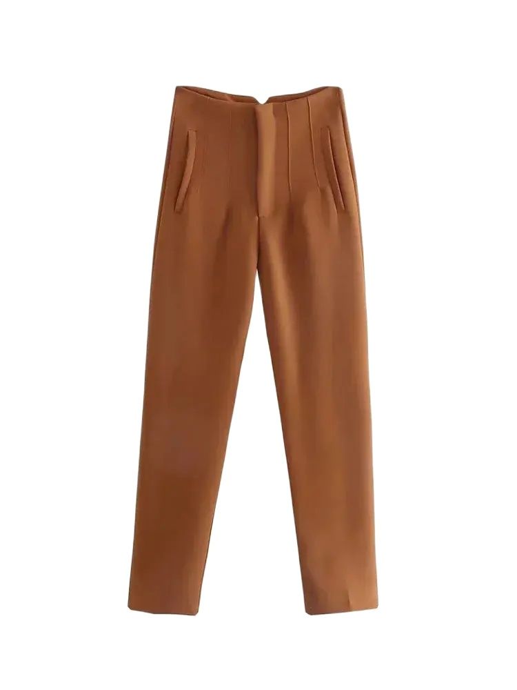 Calças sólidas de cintura alta para mulheres casuais calças de tornozelo básico com bolsos zíper voar calças de escritório pantalones mujer