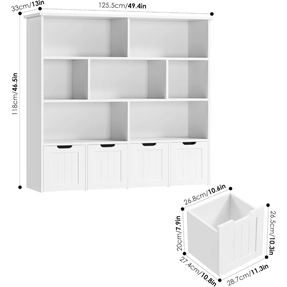 Toy Storage Organizer, Large Toy Organizers and Storage with 4 Movable Drawers, Toy Chest Shelf Organizer, Kids Bookshelf
