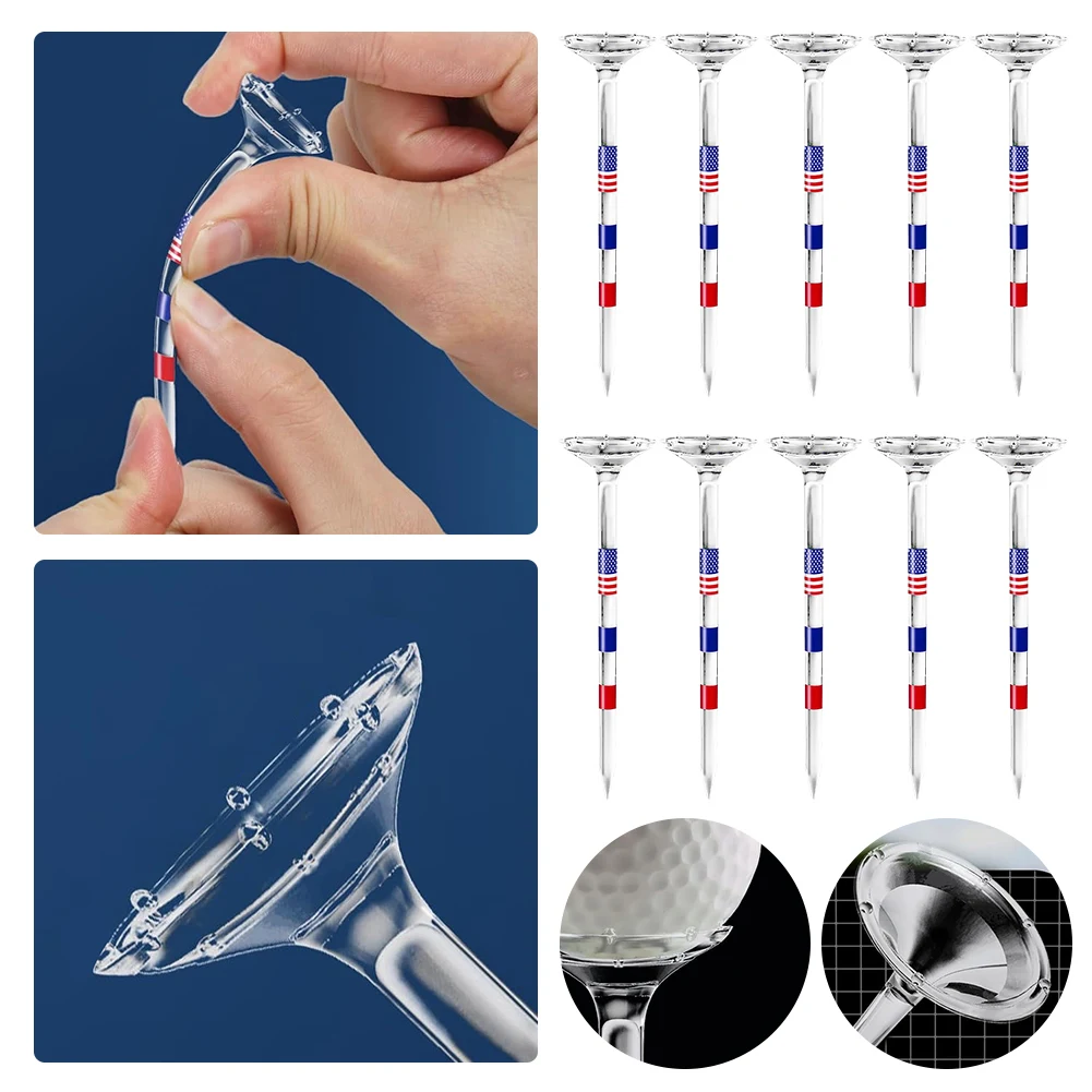 10 Stück lange Golf-T-Shirts Bulk unzerbrechlich 3-1/2 Zoll transparent USA amerikanische Flagge reduziert Reibung und Side Spin Golf Zubehör