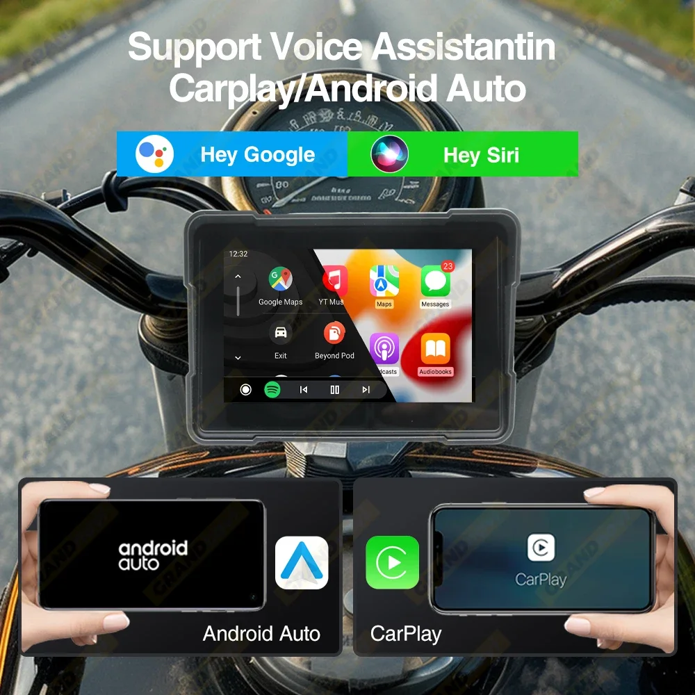 Universal 5 pulgadas motocicleta inalámbrico Apple Carplay Android Auto navegación portátil GPS IPX7 motocicleta pantalla impermeable