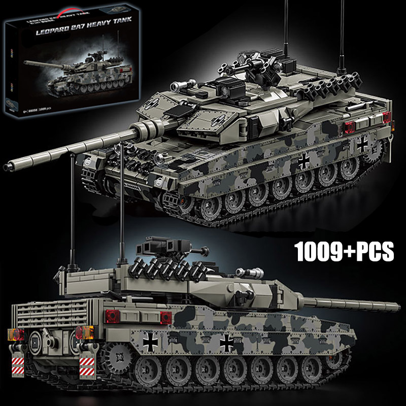Militar WW2 MOC Leopard 2A7, tanque de batalla principal del ejército, figuras de soldados, bloques de construcción, juego de tanque M1 para niños, regalos