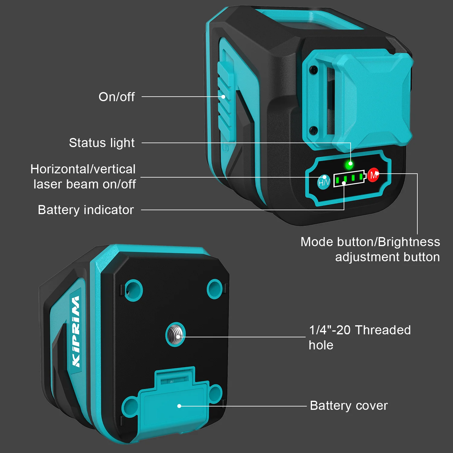Kiprim Laser Level 2 Lines/5 Lines 360 Automatic Leveling Level Construction Tool Equipment Green Light Professional Cross Laser
