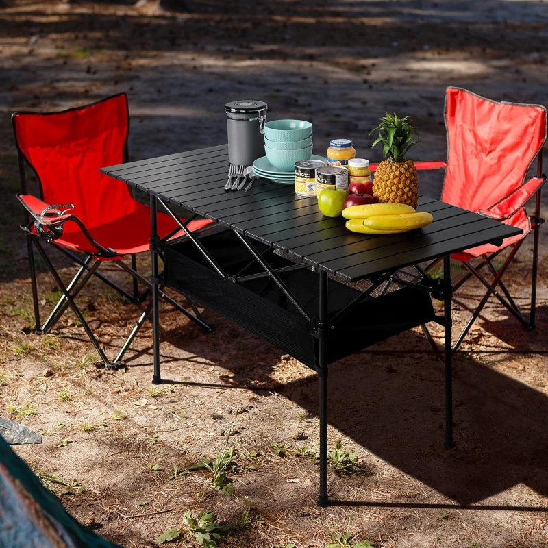 Mesa de Camping de altura ajustable, mesa de pícnic al aire libre plegable y ligera, diseño superior enrollable para todo terreno, para barbacoa, senderismo y viajes
