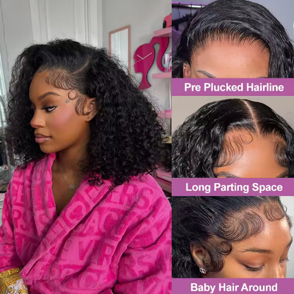 몽골리안 킨키 곱슬 가발, 13x4 곱슬 레이스 프론트 인모, 딥 곱슬 레이스 클로저 가발, 여성용 밀도 180