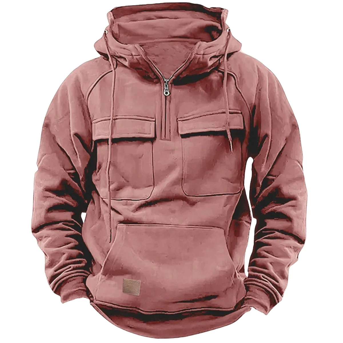 Tactisch sweatshirt met capuchon voor heren, effen, warm fleece-sweatshirt in werkkledingstijl, herenjack met meerdere zakken