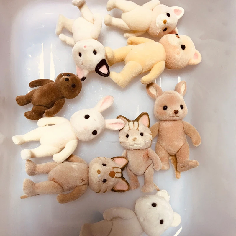 Random 1* Simulate Forest Family Animal Figure Broken Skin Rabbit Bear Dog Flocked Shaggy Figurine Model Toy Kid Factory Defects