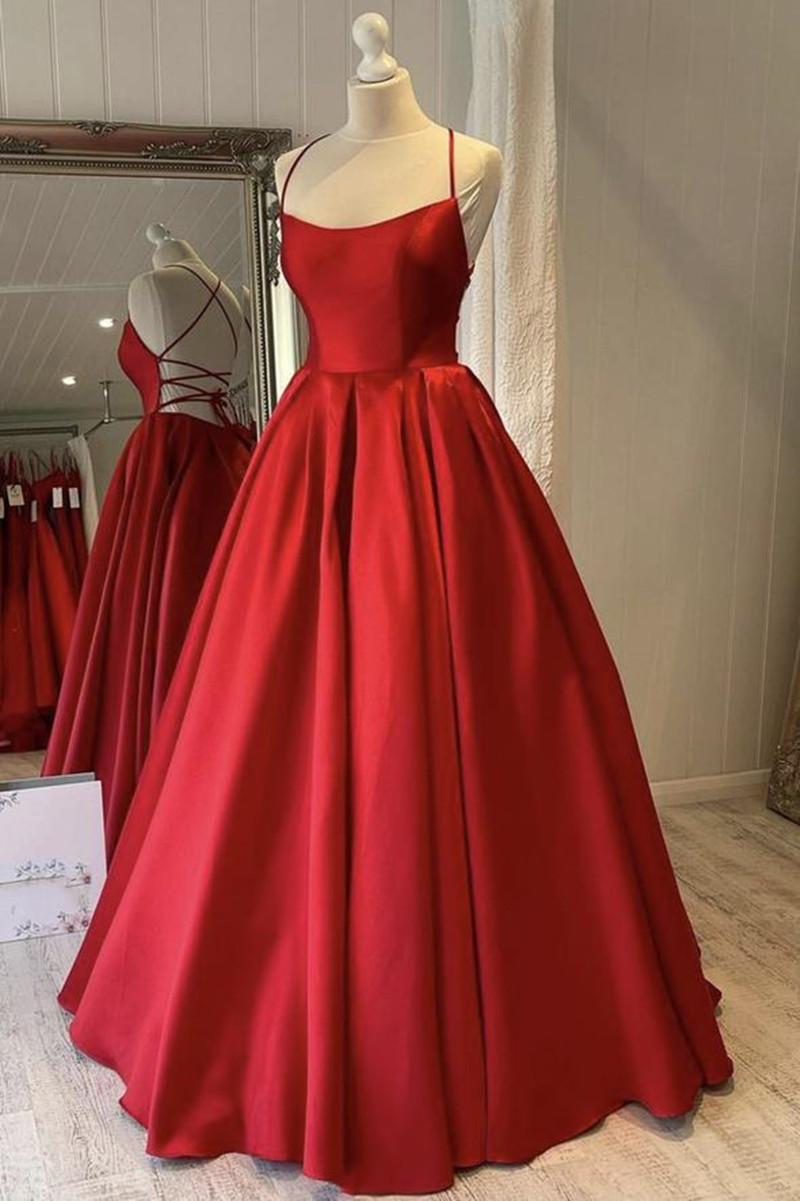 Mulheres A Line Backless Vestido de noite completo, Vestido de baile de cetim, Roupa personalizada, Feito à mão Saia de festa, Ocasião formal, Vermelho