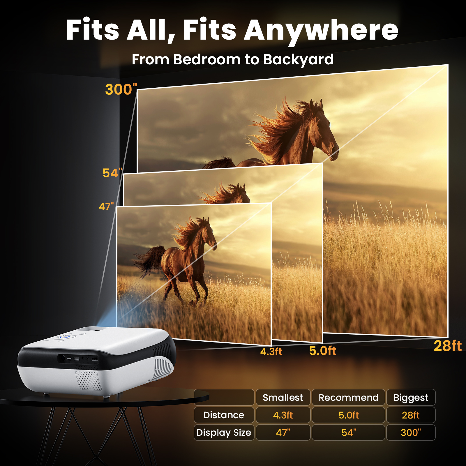 HOPVISION Beamer, Full HD 1080P, Bluetooth, 4K-Unterstützung, Tragbar Mini Heimkino-Projektor, Kompatibel mit Smartphone/HDMI/USB/AV