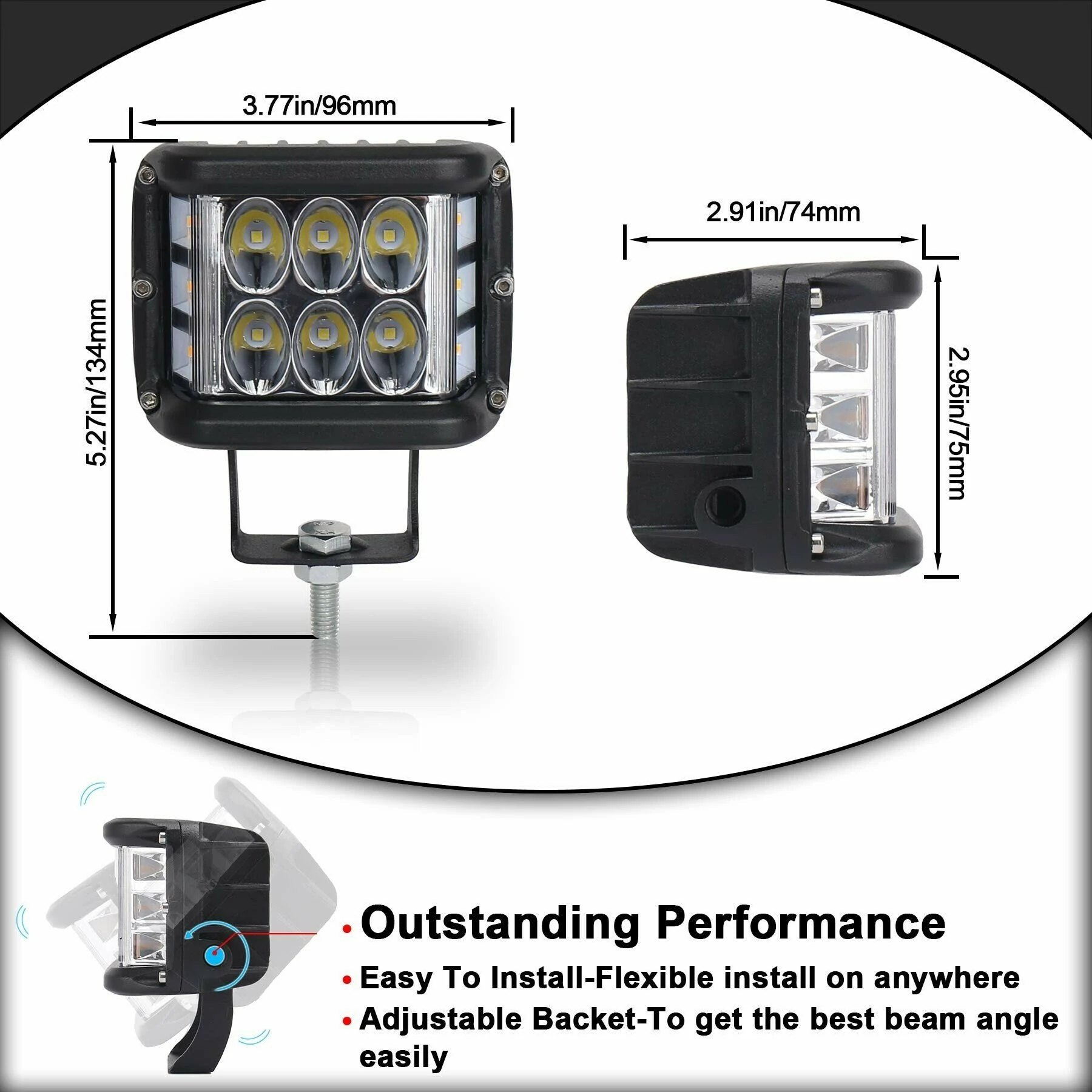 NLpearl 4 "ไฟ LED ทํางาน Dual Side นักกีฬา Pod White & Amber Strobe โคมไฟ Off Road กระพริบสําหรับรถบรรทุกรถกระบะเรือ Suv