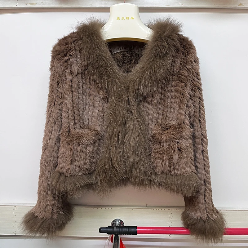2025 nova moda casacos de pele de coelho natural de malha das mulheres novas jaquetas de pele de raposa real roupas femininas de luxo outwear