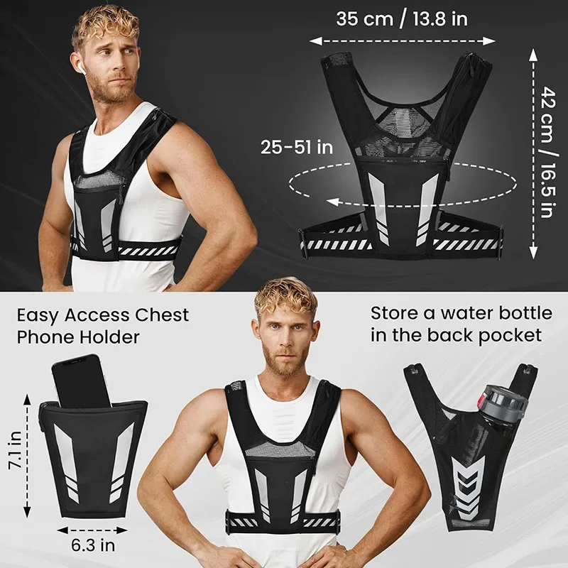 สะท้อนแสงกระเป๋าเป้สะพายหลัง Universal น้ําหนักเบากีฬาเสื้อกั๊กโทรศัพท์มือถือกระเป๋าสําหรับวิ่งออกกําลังกายชายหญิงเสื้อกั๊ก