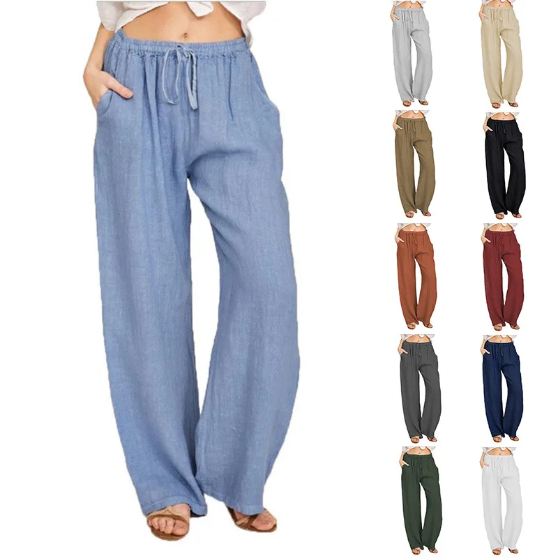 Verano y otoño nueva ropa casual de mujer en Europa, América y Europa pantalones casuales de cáñamo de algodón sueltos grandes
