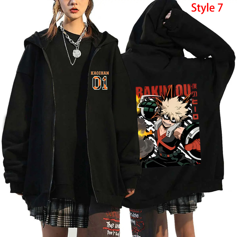 Nuevo Anime Deku Bakugou Katsuki Todoroki Shoto estampado cremallera sudadera moda mujeres hombres Otoño e Invierno abrigo suelto de manga larga
