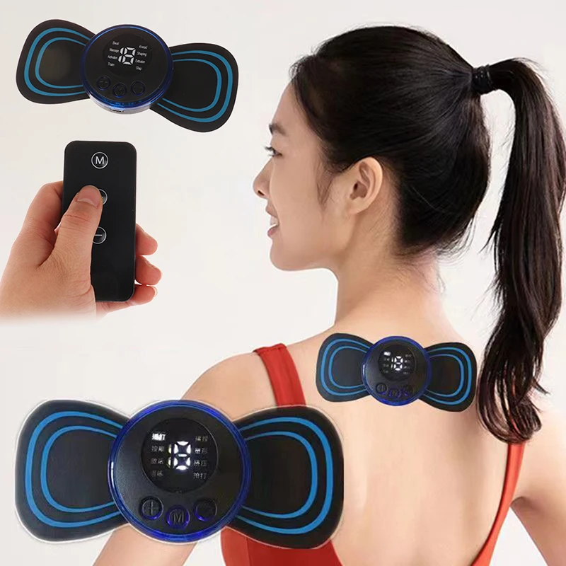 1 Juego de nuevo dispositivo de masaje Mini portátil de pulso eléctrico masaje de cuello herramienta para aliviar el dolor muscular de espalda hombro pierna cuerpo cojín relajante