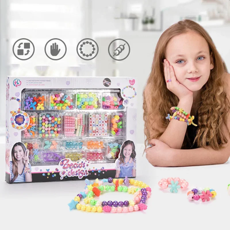 女の子 DIY ビーズセットジュエリー作成キット子供のための女の子パールビーズブレスレットリングネックレス創造性キットアートクラフトおもちゃ