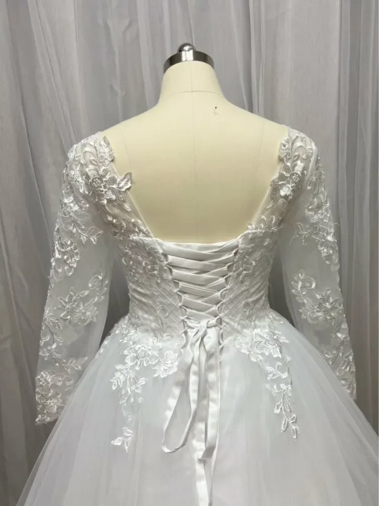 เจ้าหญิง Plus ขนาดชุดแต่งงาน2023ลูกไม้ Applique แขนยาว Custom Made กระโปรงหลายชั้นดูไบคำชุดเจ้าสาว