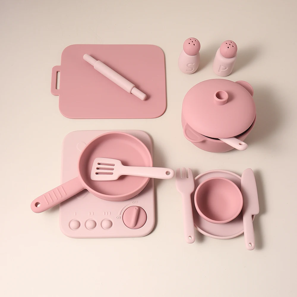 Juego de 13 Uds de juguetes educativos de aprendizaje para bebé, juego de cocina de silicona, juguetes para jugar, vajilla de silicona de calidad alimentaria, juego de tazas