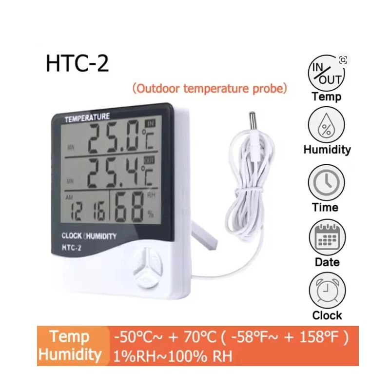 LCD Digital Temperature Humidity Meter HTC-2/HTC-1 Home Indoor Outdoor Hygrometer Thermometer Weather Station with Clock