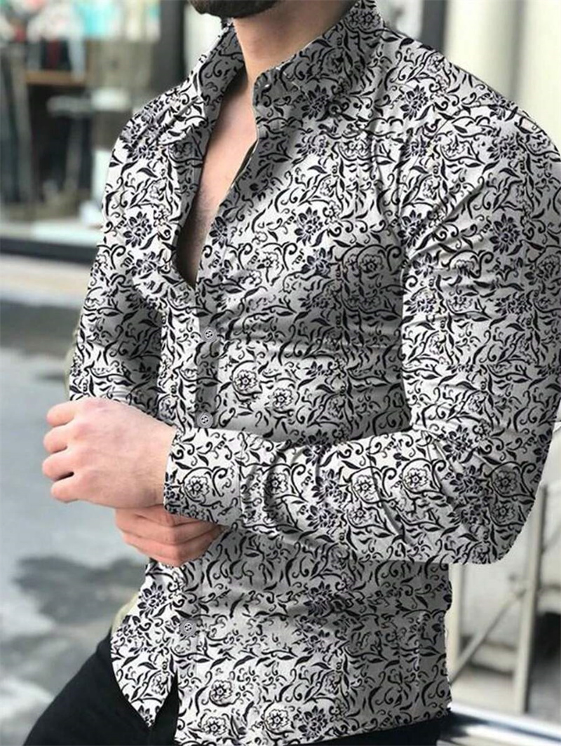Camisa formal de fiesta en la playa de manga larga con solapa holgada informal para hombre a la moda y cómoda