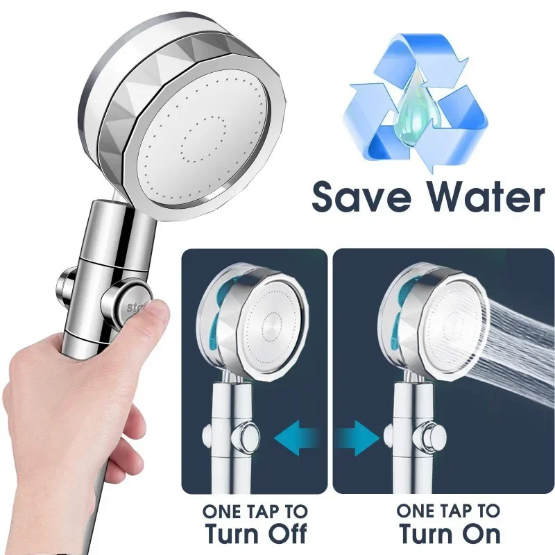 Nova cabeça de chuveiro portátil turboalimentada de alta pressão - hélice acionada com filtro de algodão para fluxo poderoso e economia de água