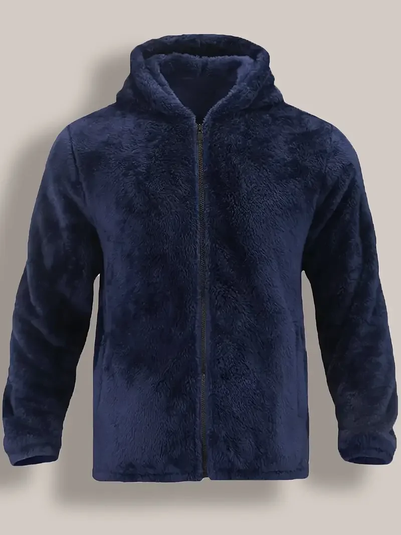 Jaqueta de lã coral masculina com capuz engrossado outono inverno quente zíper com capuz nova chegada moletom confortável