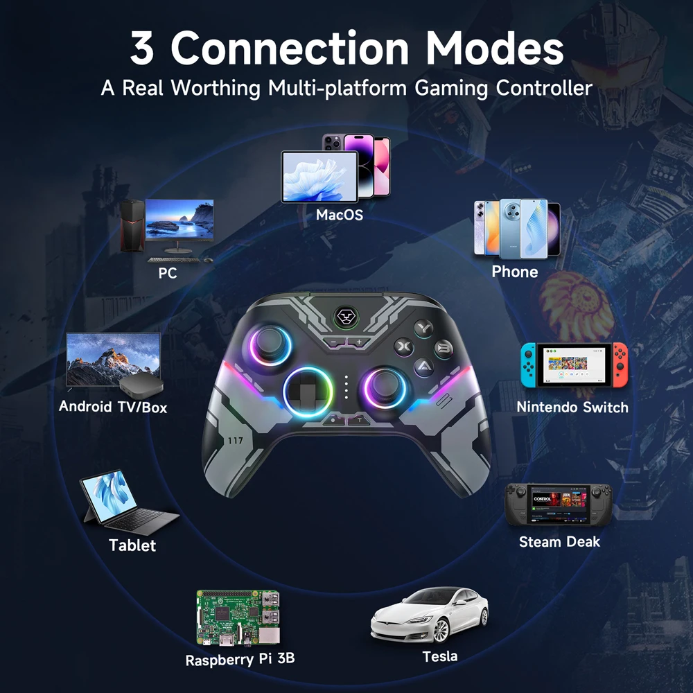 스위치/PC/iOS 다중 플랫폼 연결 RGB Esports 조명 효과용 무선 Bluetooth 컨트롤러 홀 선형 트리거