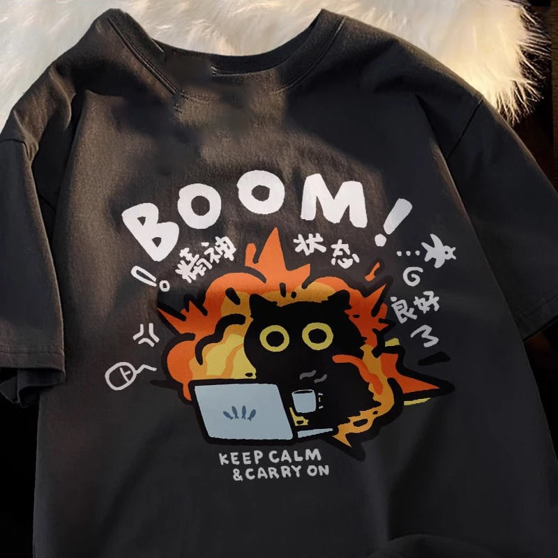 かわいい良い精神状態純粋な半袖 Tシャツ男性女性 Tシャツ服ルーズカジュアル漫画特大トップ Y2K