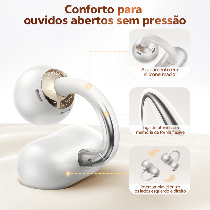 QCY Crossky C50 Fones de ouvido sem fio abertos Bluetooth 6.0 Ultra-confortáveis ​​com clipe para chamadas, 4 microfones, IA, reforço de graves, controle de volume adaptável, 35 horas de reprodução, esportes, corrida