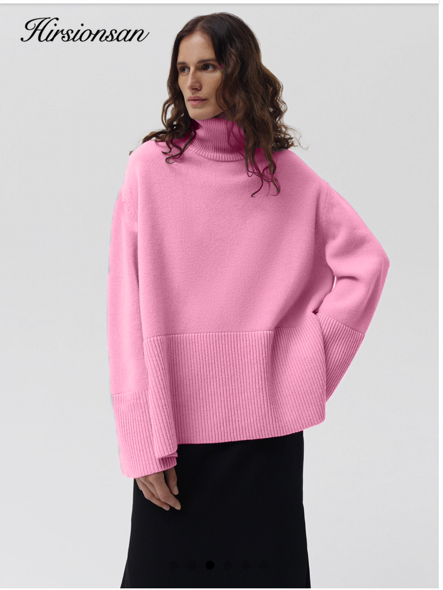 Hirsionsan Chic Rollkragen Herbst Winter Pullover Frauen Weiche Warme Grundlegende Gestrickte Split Pullover Lose Beiläufige Weibliche Jumper 2024