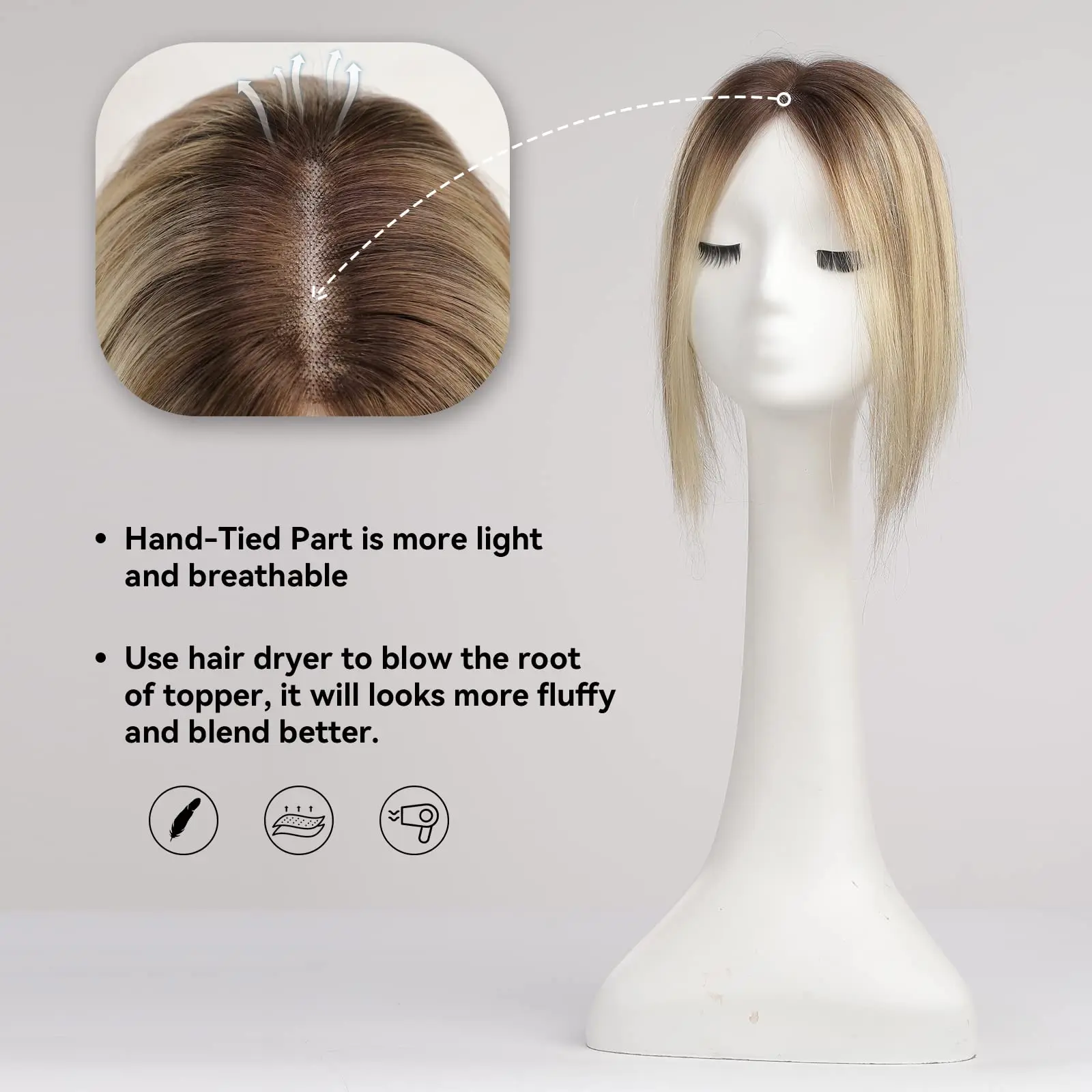 ผู้หญิงผมมนุษย์ Toppers กลาง Ombre สีน้ําตาลอ่อนสีบลอนด์มนุษย์ Toupee ผมชิ้นบางฐานผมคลิป Toppers