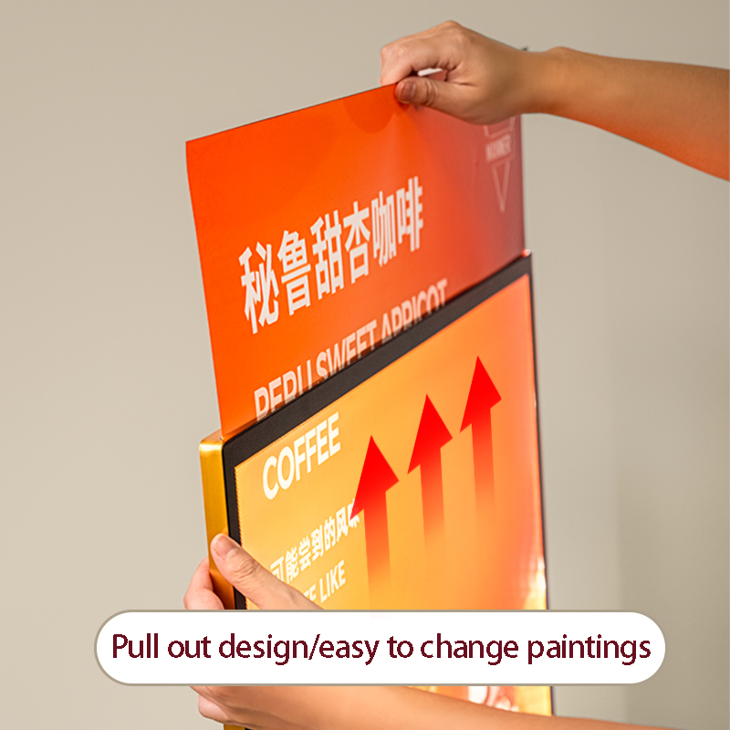 ประเภทใหม่ของบอร์ดโฆษณา ultra-thin lightbox ติดผนังกระจกในร่ม LED/A3/A4