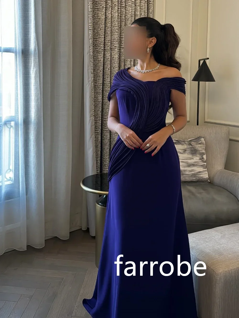 Customized Pastrol Jersey Pleat A-line Off-the-shoulder Long Dresses Prom Dresses Unisex Chinese Style Formal Casual Simple Retr