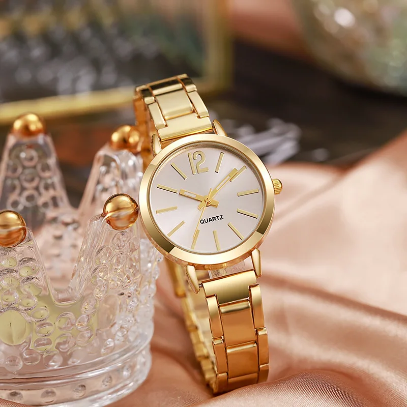 Mode Gold Armband Quarz Armbanduhr Luxus Uhr für Frauen Einfache Runde Zifferblatt Edelstahl Studenten Damen Uhren Reloj Mujer