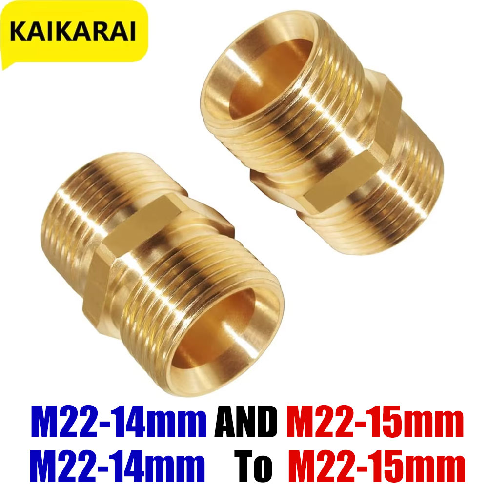 High Pressure Washer Hose Extension Connector Brass Metric M22 15mm Female Thread to M22 14mm Male Fitting Hose Coupler Adaptor