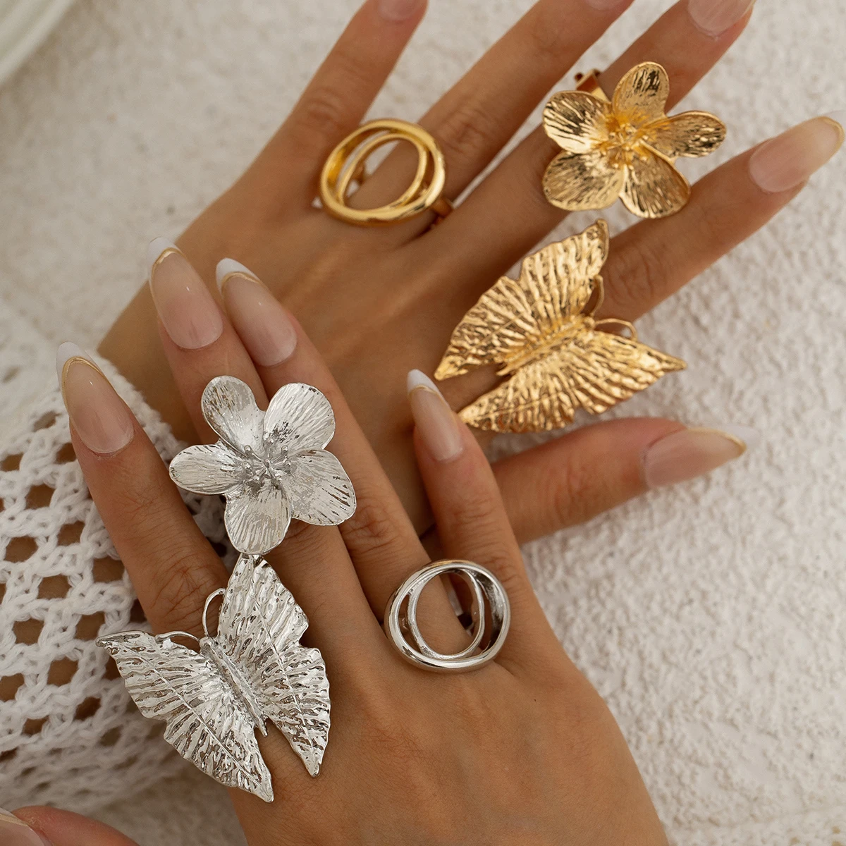 Ingemark 5 Styles créatif Boho métal papillon fleurs anneau pour les femmes déclaration de mode 2025 réglable bague mariage bijoux