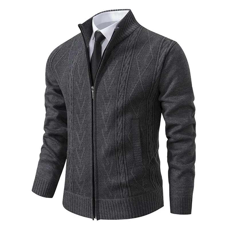 Herren Langarm Strickoberteil Samt Wärme Lässige Herbst Winter Mode Stehkragen Multifunktionsjacke