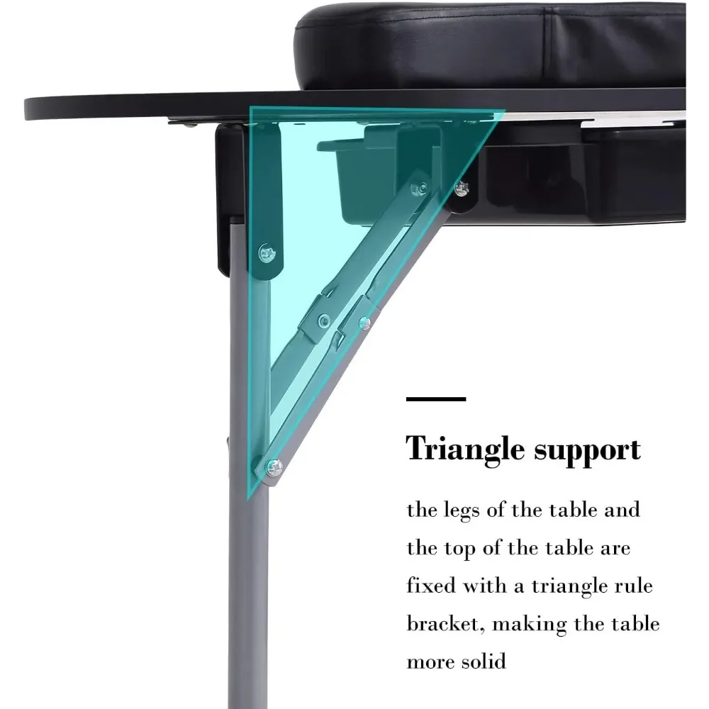 30" H Manicure Nail Table, Portable & Foldable Nail Desk Workstation with Large Drawer/Client Wrist Pad/Lockable Rolling Wheels